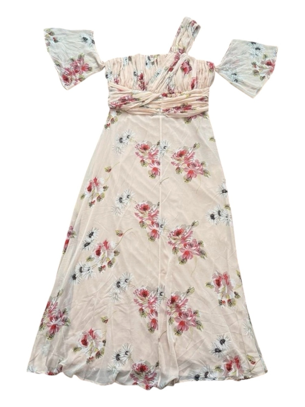 NWT ASOS Curve Pink Floral One Shoulder Maxi Dress Size 14 Ruched Wedding Guest